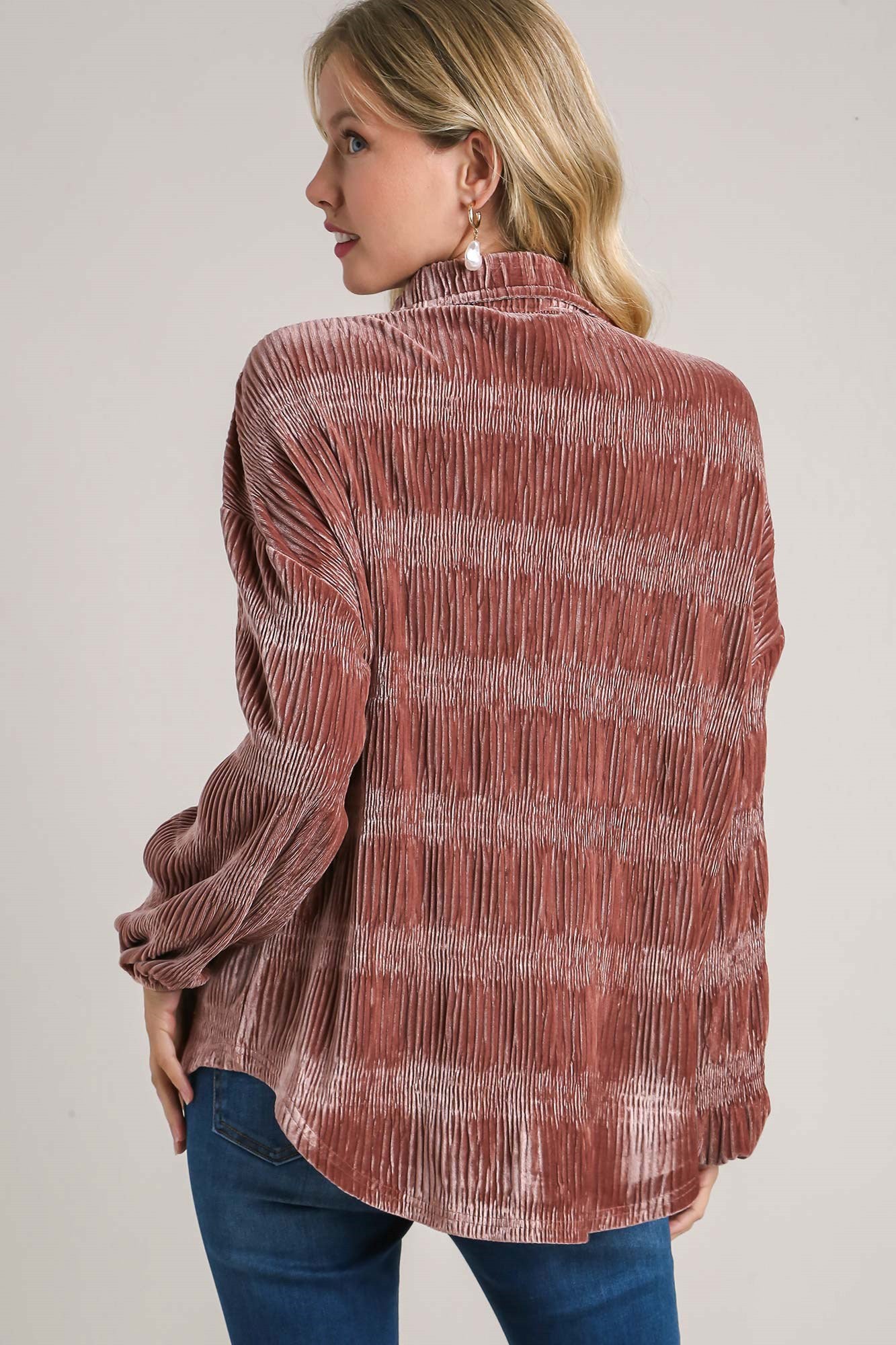 Umgee Ruched Tiered Button Up Shirt - Classique Collection