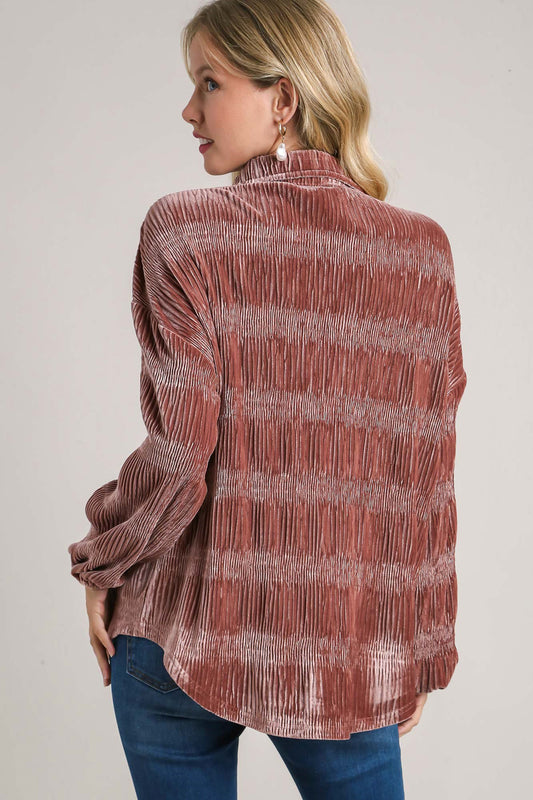 Umgee Ruched Tiered Button Up Shirt - Classique Collection