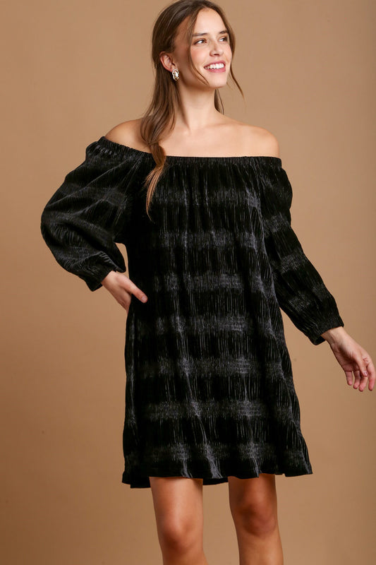 Umgee Off-Shoulder Balloon Sleeve Velvet Mini Dress - Classique Collection