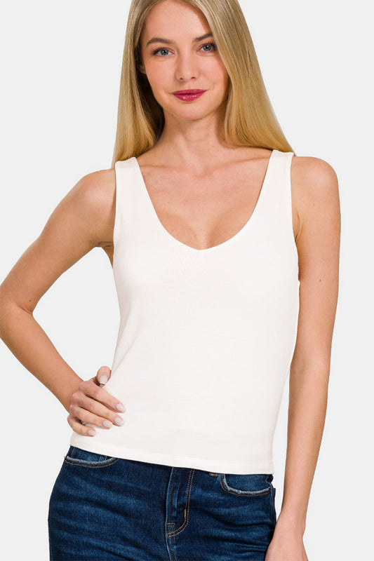 Zenana Double Layer V Neck Tank - Classique Collection