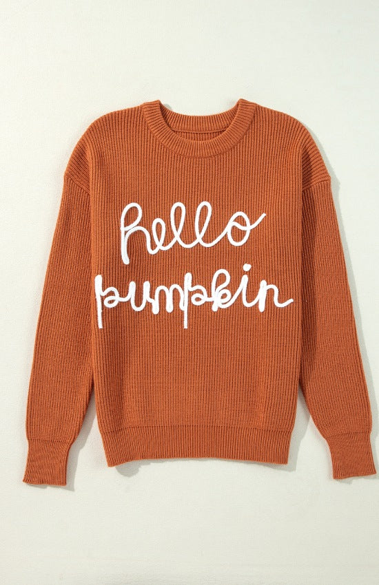 Letter Graphic Round Neck Long Sleeve Sweater - Classique Collection