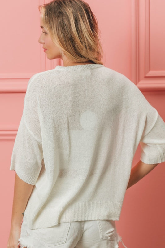 BiBi Striped Heart Contrast Knit Top - ClassiQ