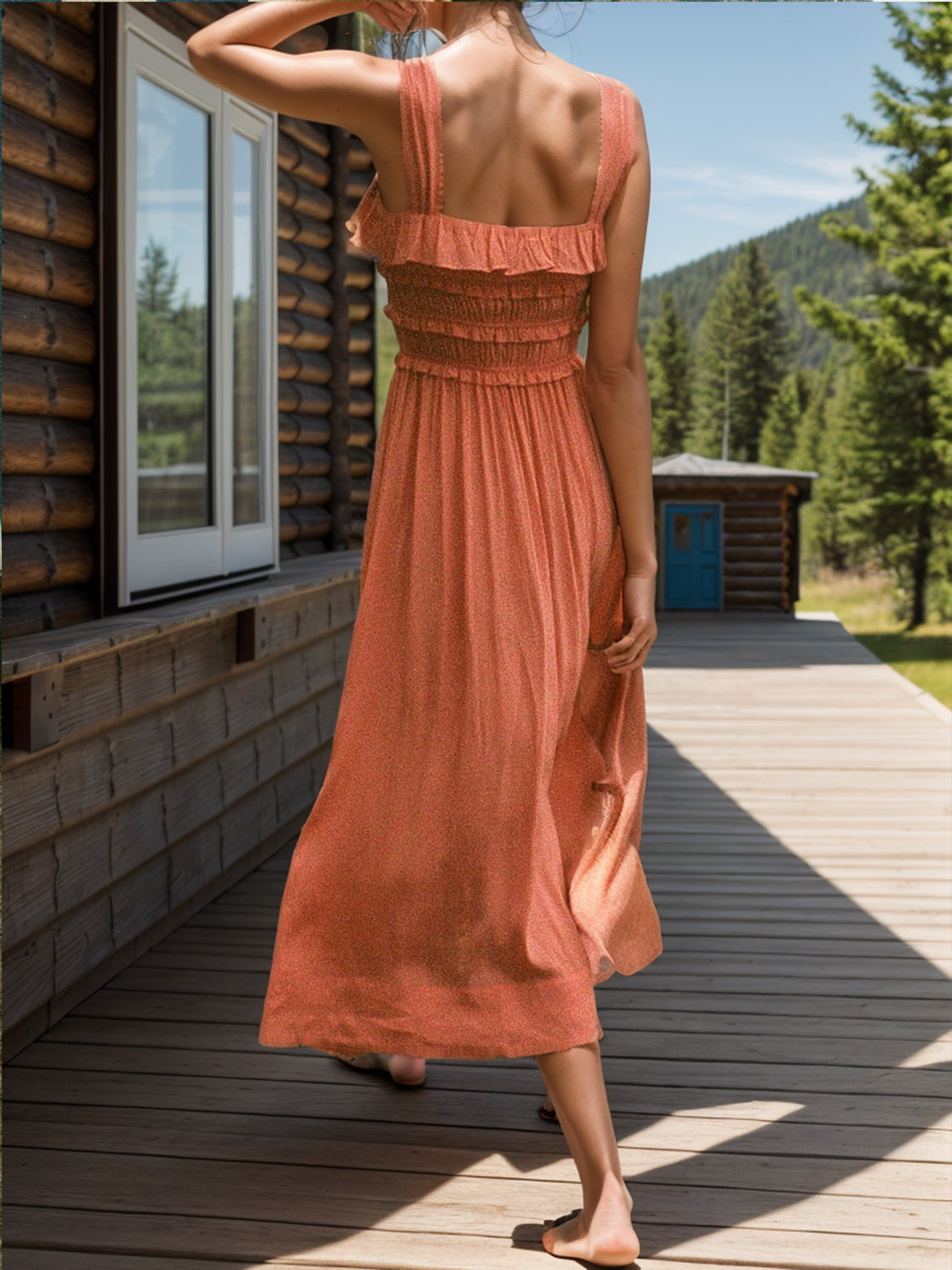 Frill Square Neck Wide Strap Dress - Classique Collection