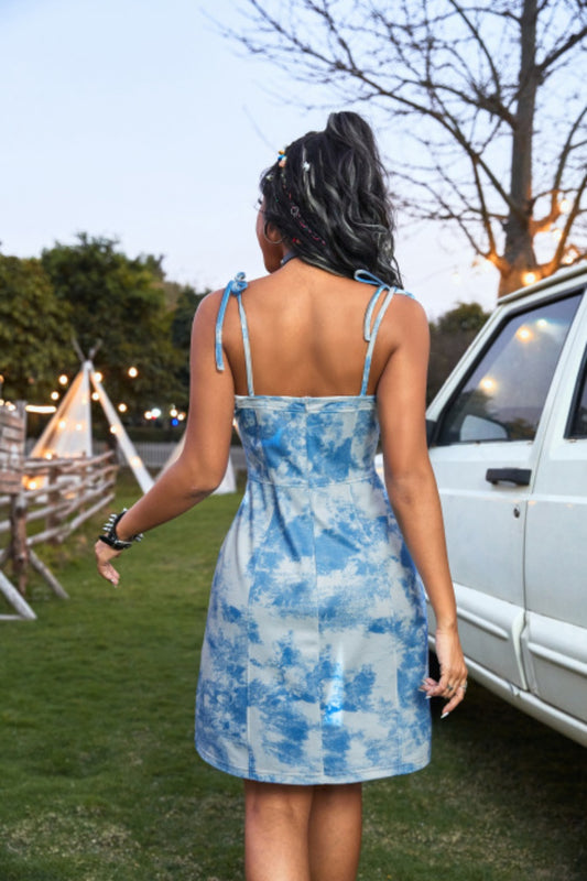 Tied Tie-Dye Sleeveless Mini Cami Dress - Classique Collection