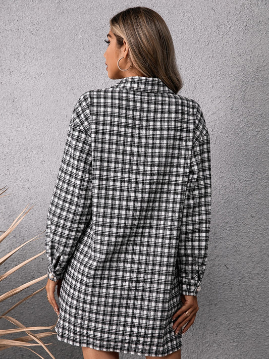 Ivy Lane Pocketed Plaid Long Sleeve Mini Dress - Classique Collection