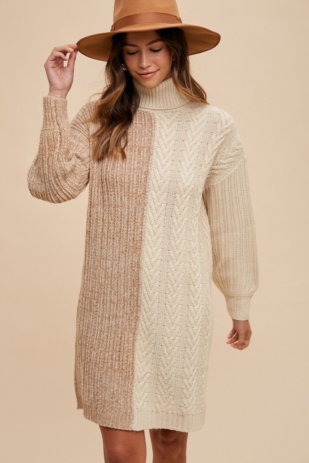 Annie Wear Color Block Turtleneck Sweater Dress - Classique Collection