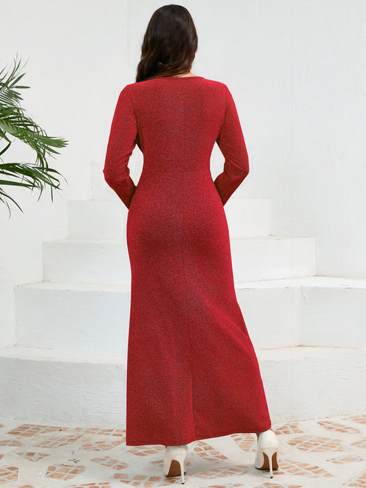 Ruched Round Neck Long Sleeve Dress - Classique Collection
