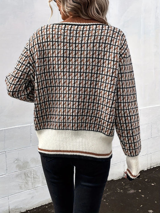 Plaid V-Neck Button Up Cardigan - Classique Collection