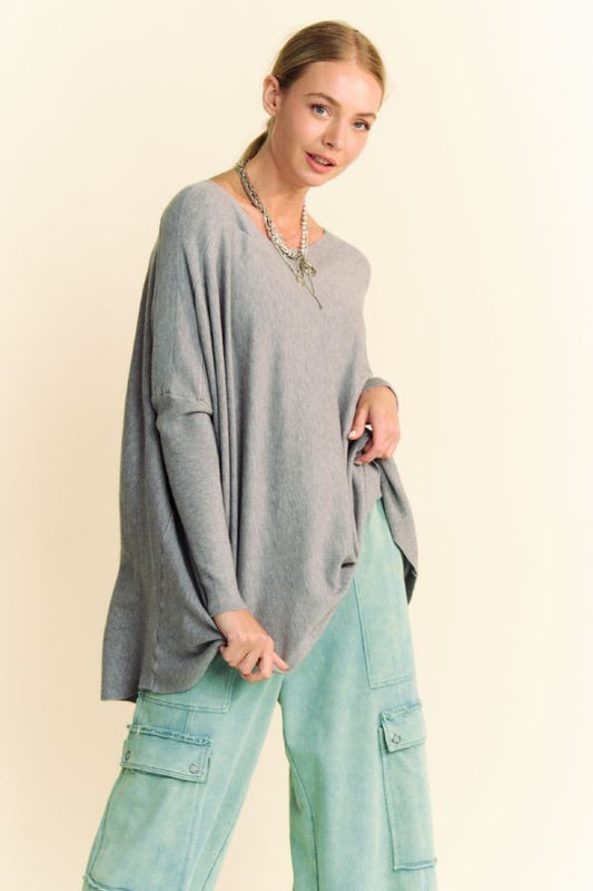 Davi & Dani Round Neck Dropped Shoulder Long Sleeve Knit Top - Classique Collection