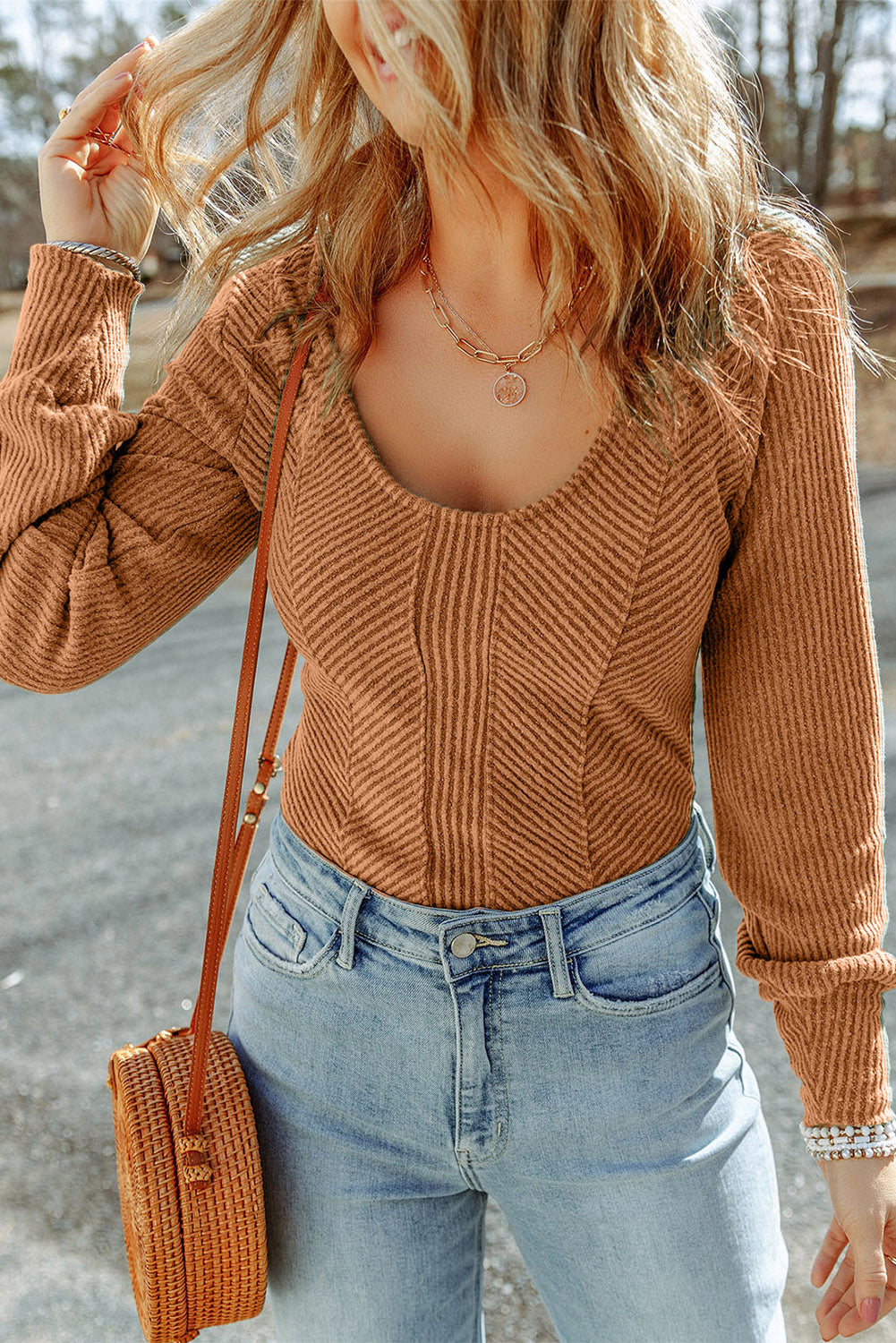 Scoop Neck Long Sleeve Top - ClassiQ
