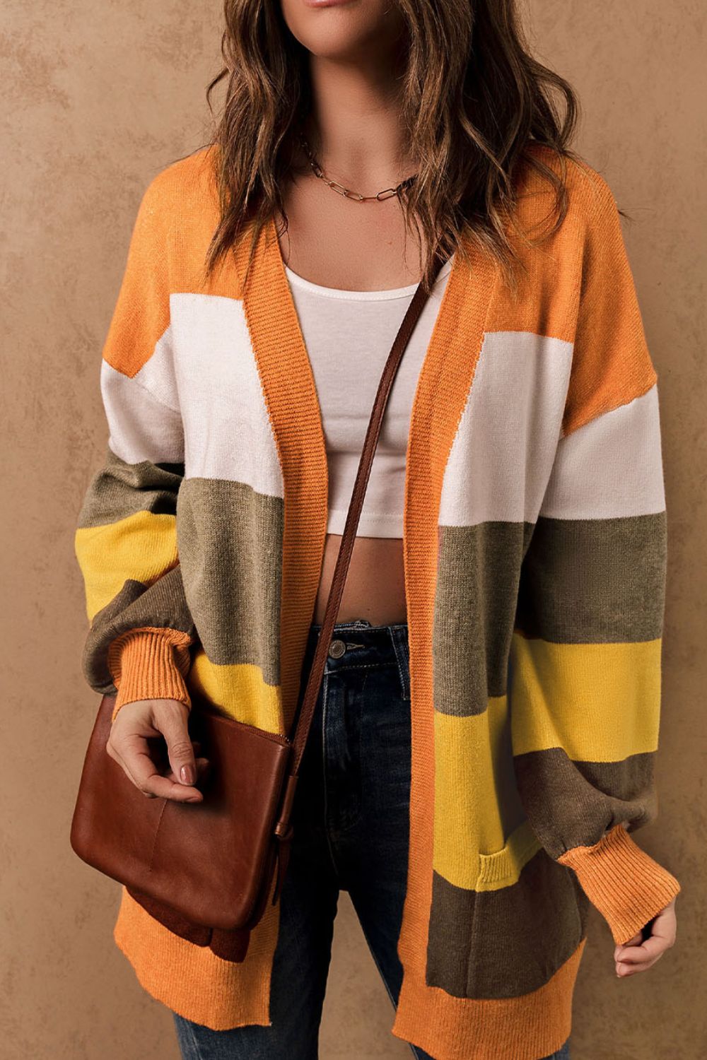 Open Front Color Block Cardigan - ClassiQ