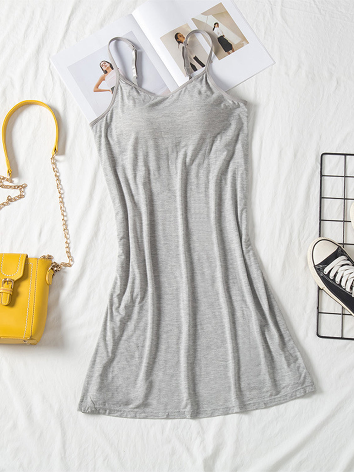 Round Neck Spaghetti Strap Cami Dress with Bra - Classique Collection