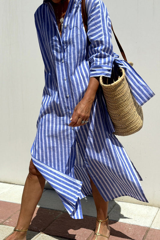 Tied Button Up Three-Quarter Sleeve Dress - Classique Collection