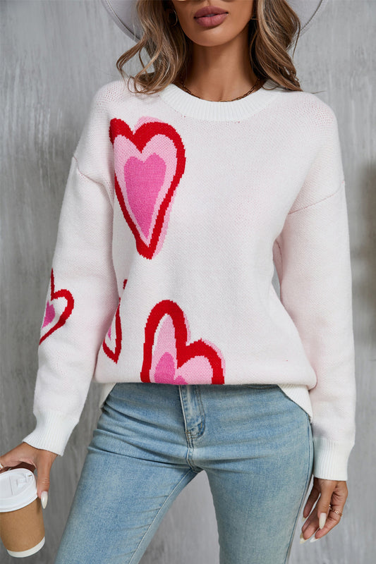 Angel Wings Heart Round Neck Long Sleeve Sweater - ClassiQ