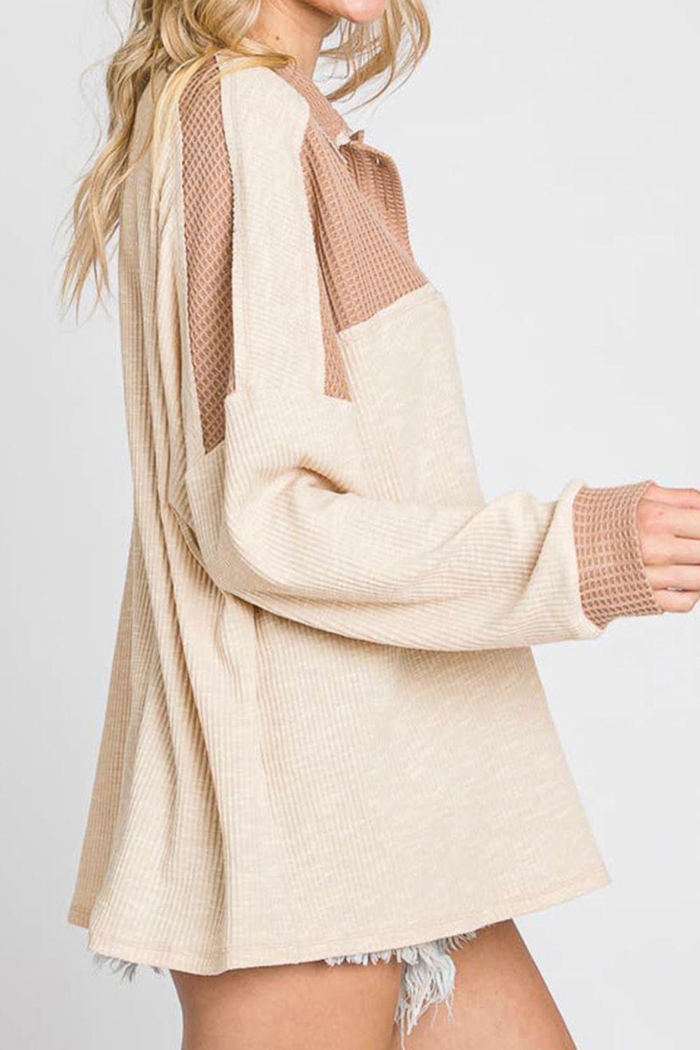 Color Block Half Button Up Blouse - Classique Collection