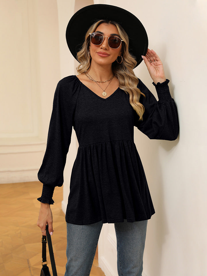 V-Neck Lantern Sleeve Blouse - Classique Collection