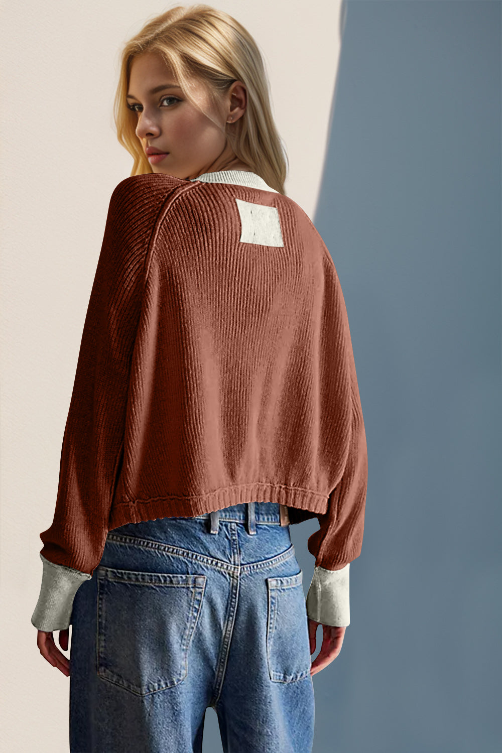 Double Take Contrast Button Up Long Sleeve Cardigan - ClassiQ