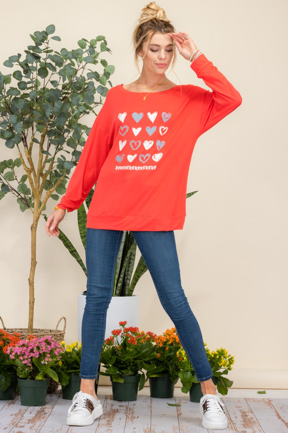 Celeste Full Size Heart Graphic Long Sleeve T-Shirt - Classique Collection
