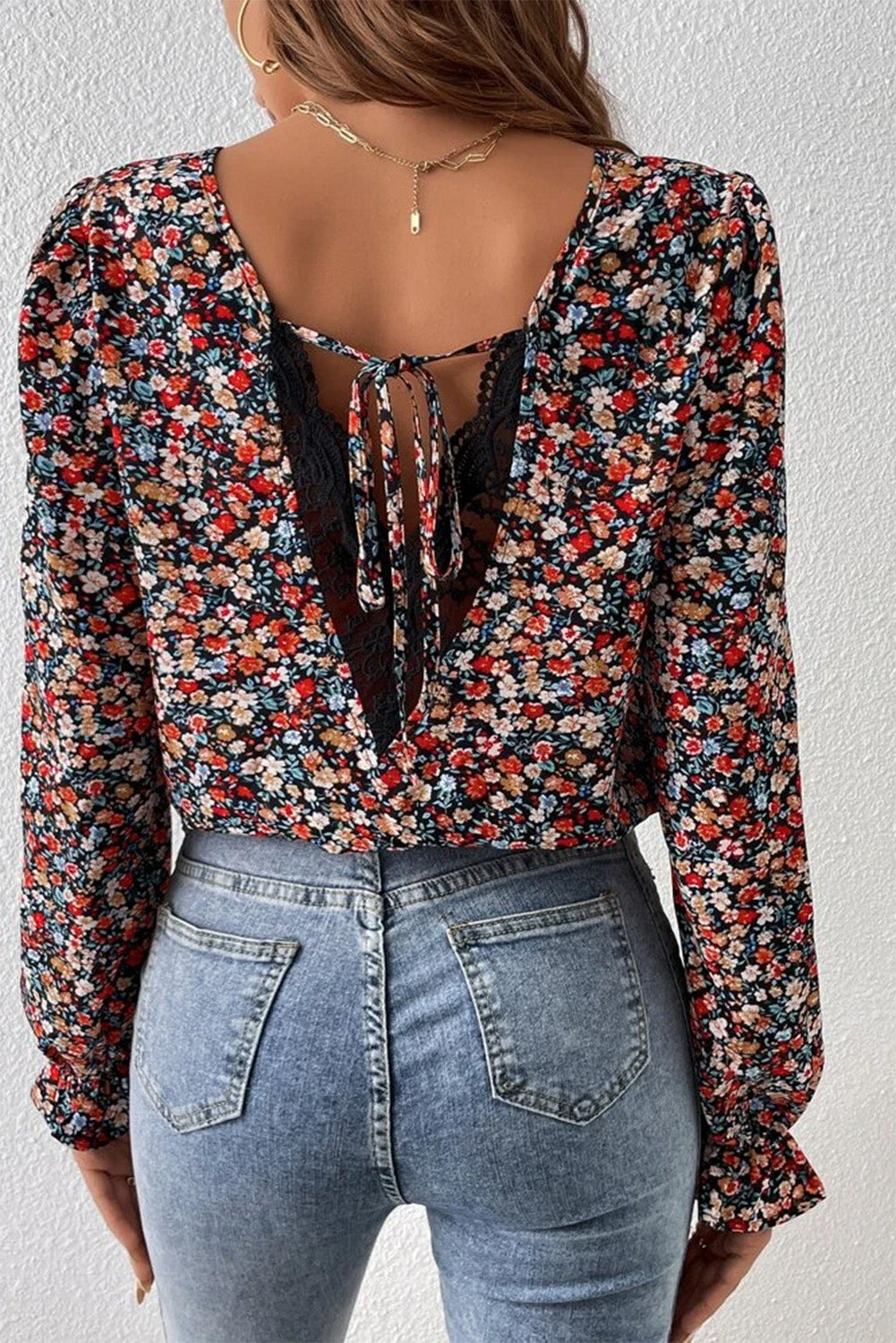 V-Neck Printed Long Sleeve Blouse - Classique Collection