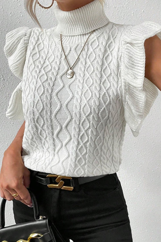 Cable-Knit Turtleneck Cap Sleeve Sweater - Classique Collection