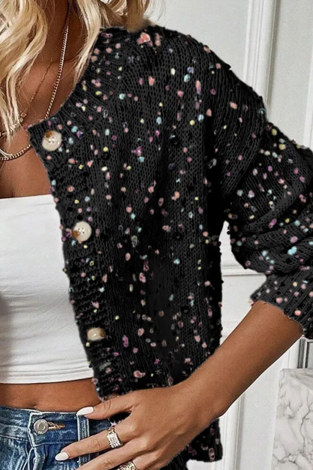 Confetti Button Up Long Sleeve Cardigan - ClassiQ