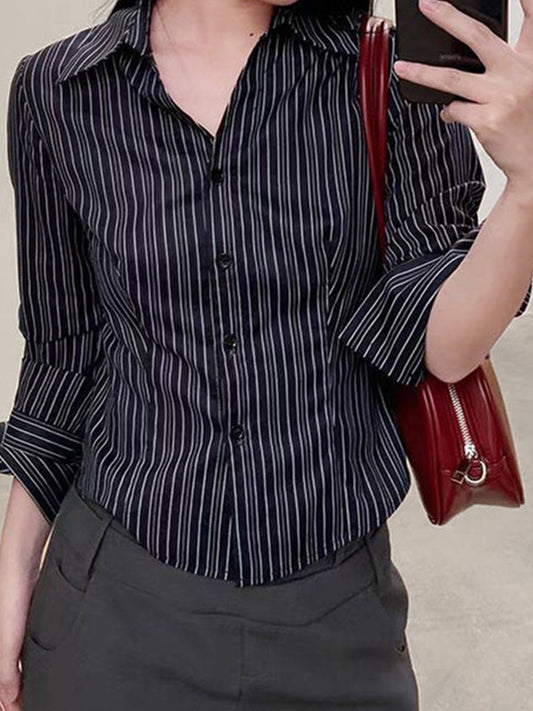 Devine Striped Collared Neck Long Sleeve Shirt - Classique Collection