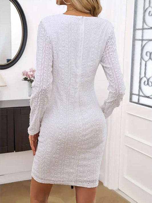 Lace Detail Round Neck Long Sleeve Mini Dress - Classique Collection
