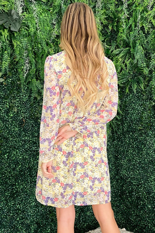 And The Why Floral Mock Neck Flounce Sleeve Dress - Classique Collection