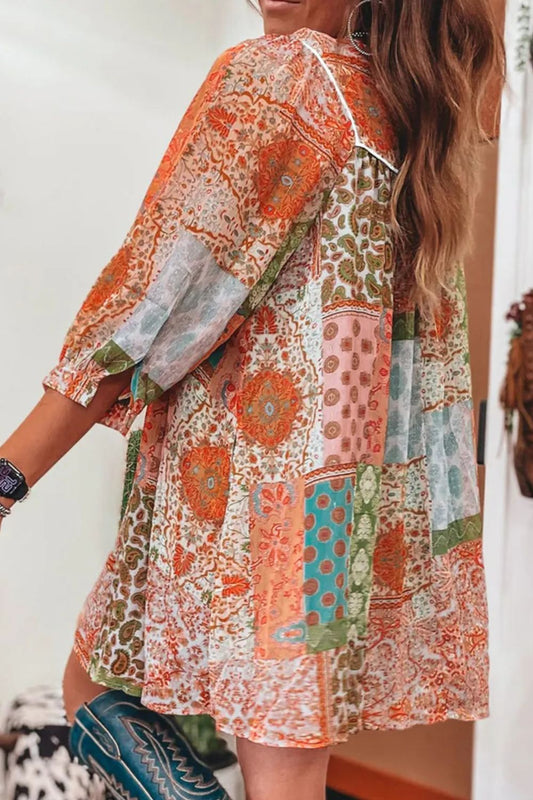 Tassel Printed Three-Quarter Sleeve Mini Dress - Classique Collection