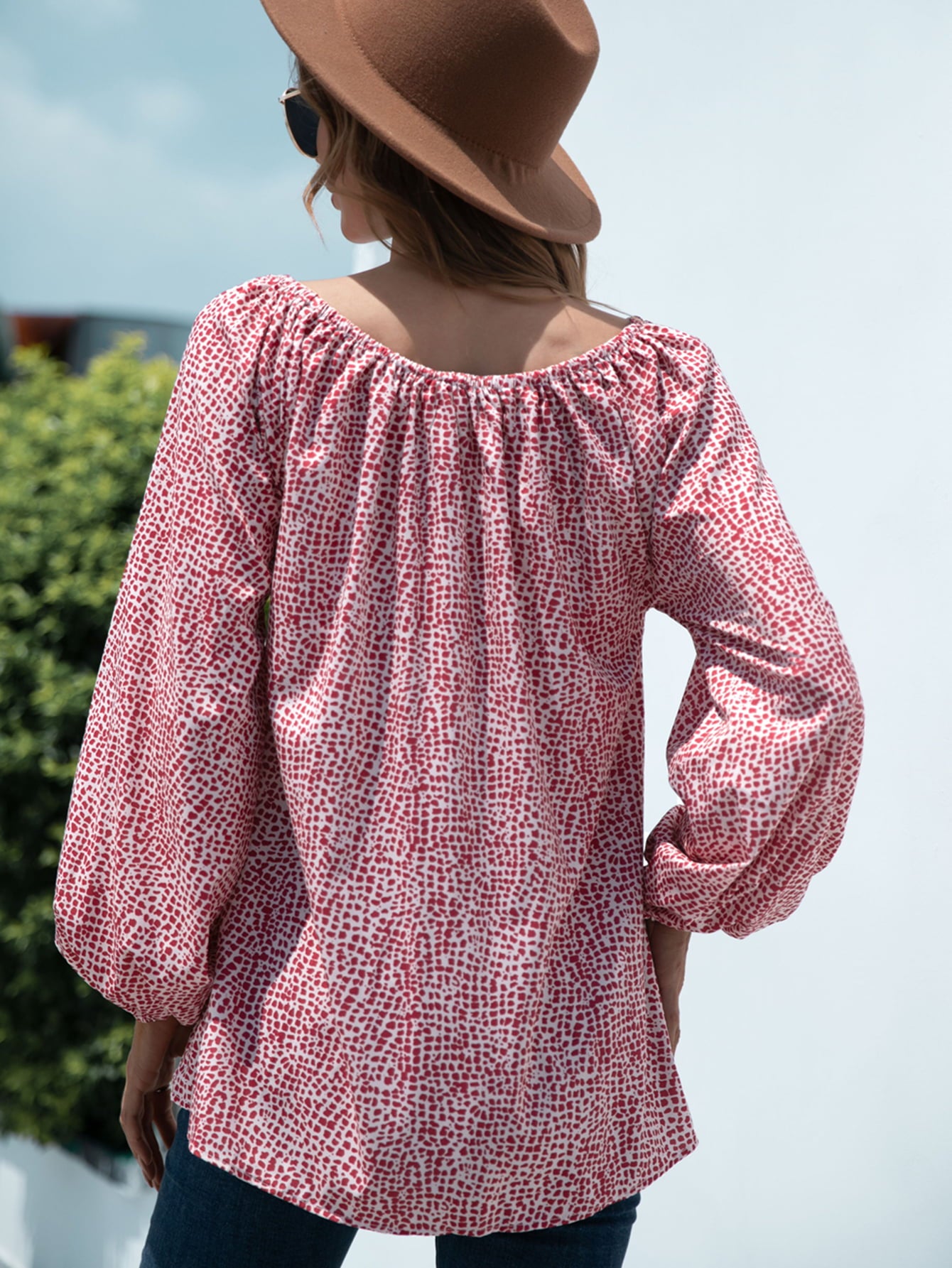 Printed Tie-Neck Balloon Sleeve Blouse - Classique Collection