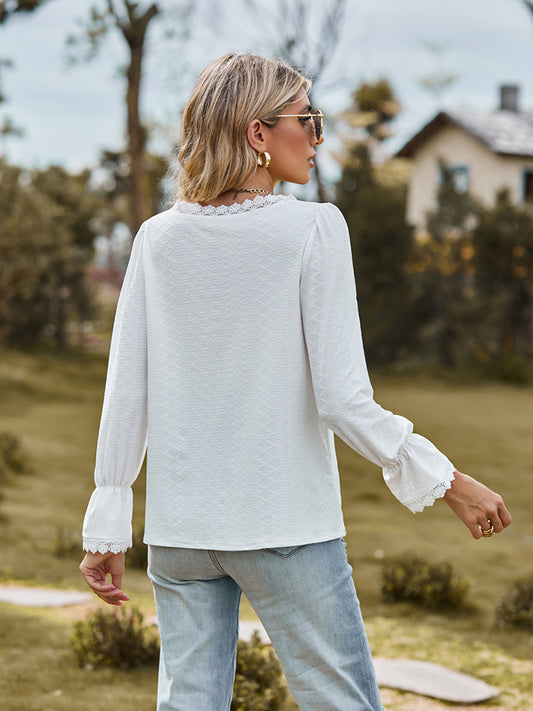 V-Neck Flounce Sleeve Blouse - Classique Collection