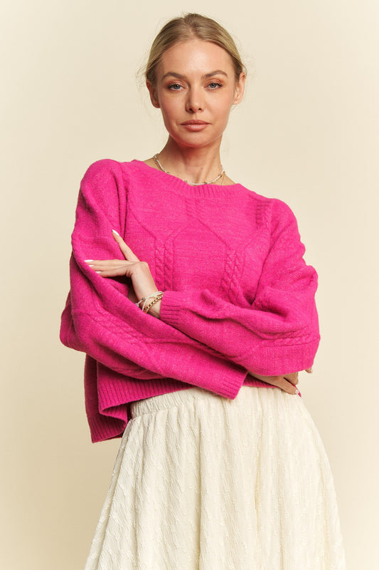 Davi & Dani Diamond Cable Pattern Drop Shoulder Sweater - Classique Collection