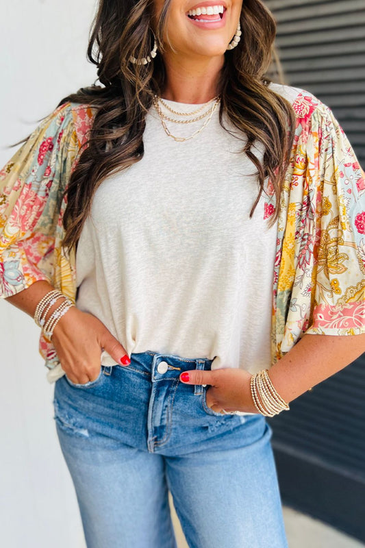 Printed Round Neck Flutter Sleeve Blouse - Classique Collection