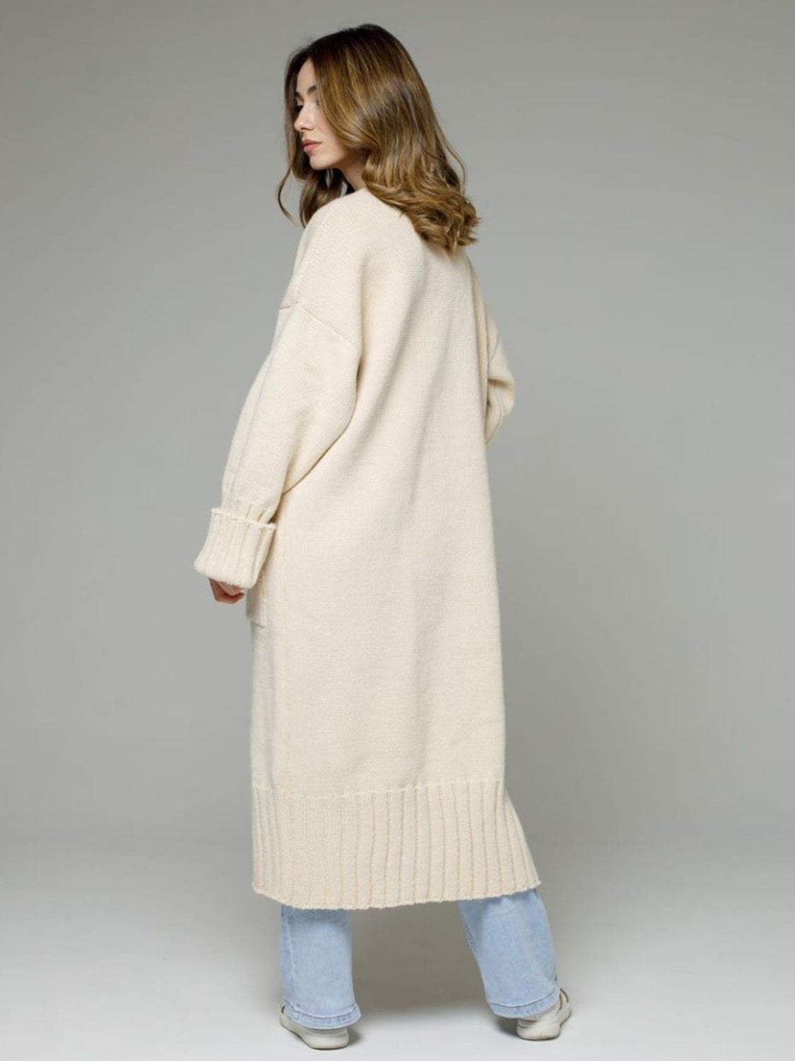 Pocketed Open Front Dropped Shoulder Cardigan - Classique Collection