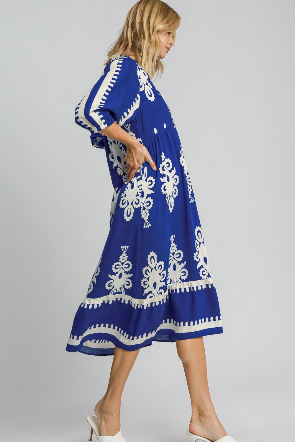 Umgee Printed Notched Midi Dress - Classique Collection
