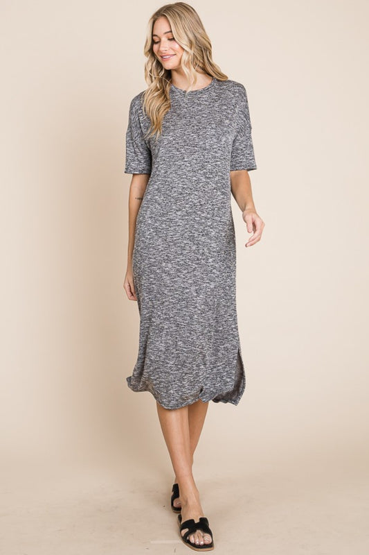 BOMBOM Slit Round Neck Half Sleeve Midi Dress - Classique Collection