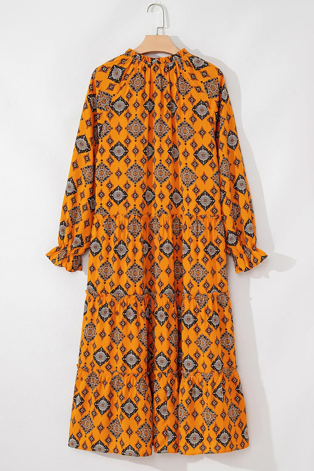 Frill Printed Tie Neck Long Sleeve Dress - Classique Collection