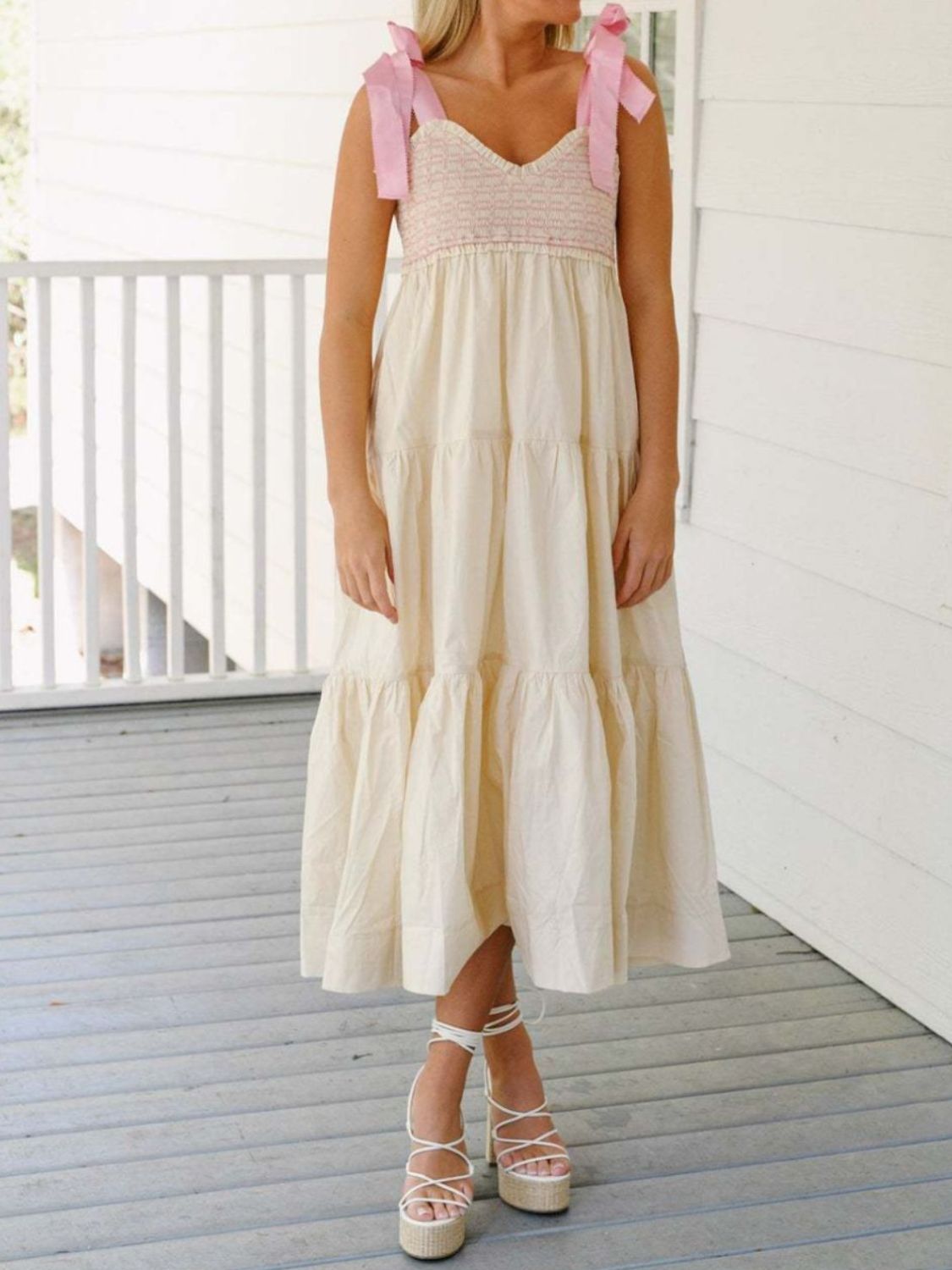 Tiered Tie Shoulder Midi Cami Dress - Classique Collection