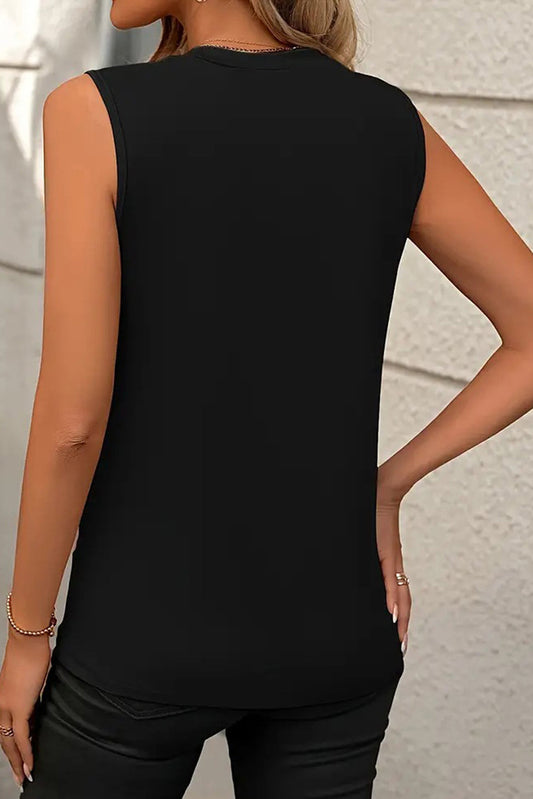 Black Crew Neck Pleated Tank Top ClassiQ