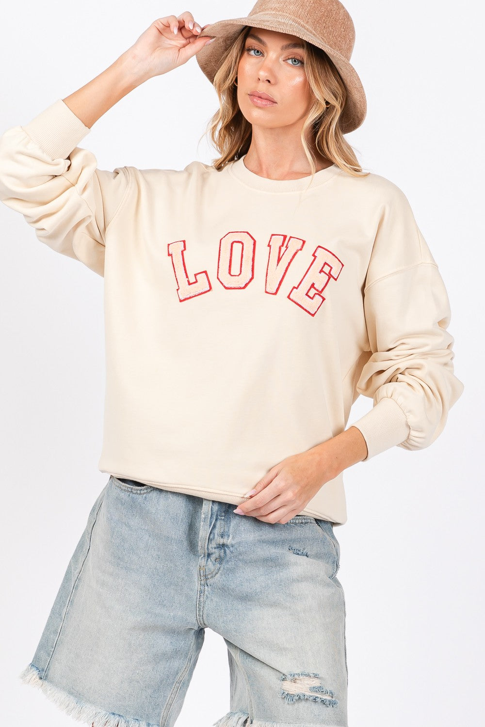 SAGE + FIG LOVE Path Applique Drop Shoulder Sweatshirt - ClassiQ
