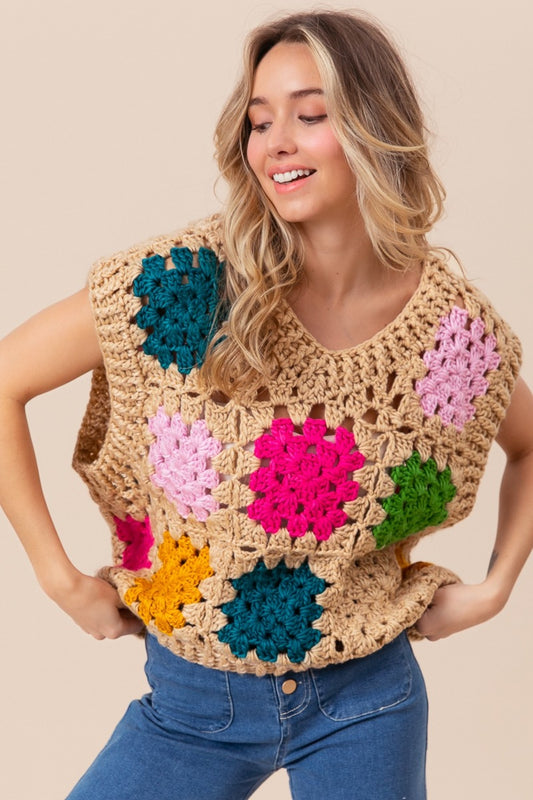 BiBi Granny Square Openwork Sweater Vest - ClassiQ