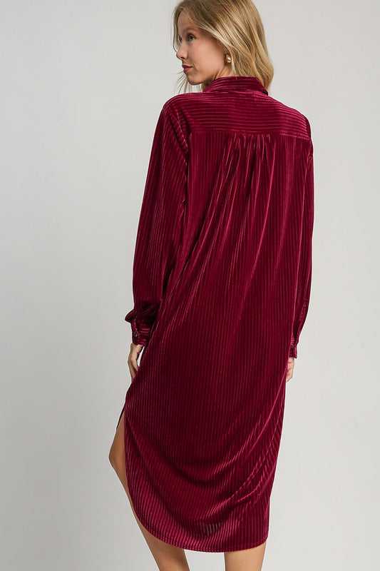 Umgee Texture Curved Hem Button Down Shirt Dress - Classique Collection