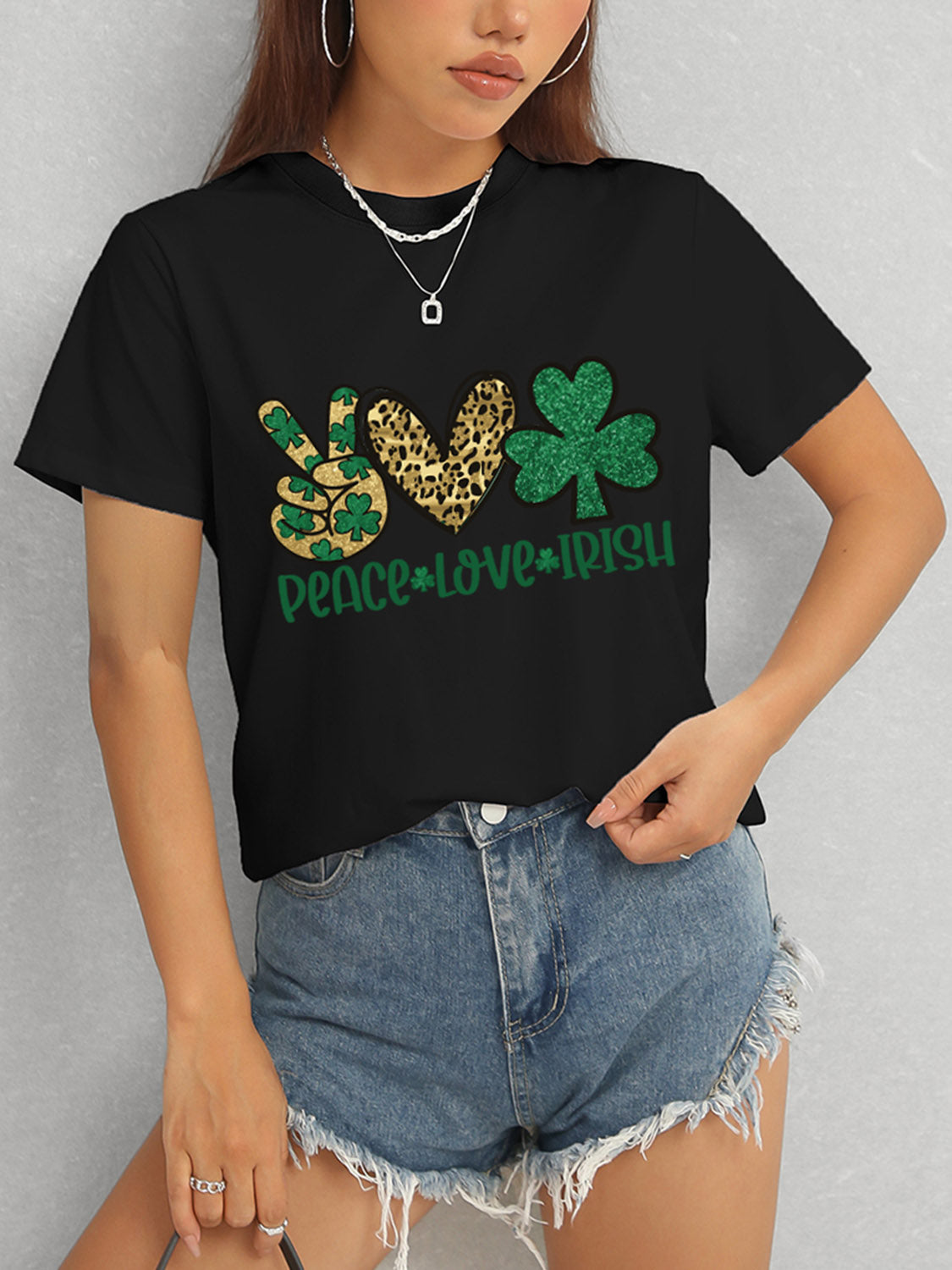PEACE LOVE IRISH Round Neck Short Sleeve T-Shirt - ClassiQ