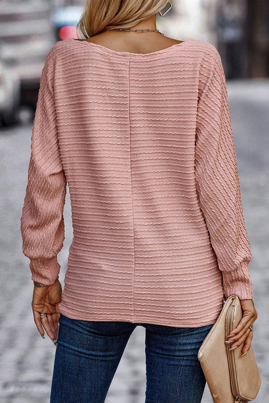 Texture Round Neck Long Sleeve Top - ClassiQ