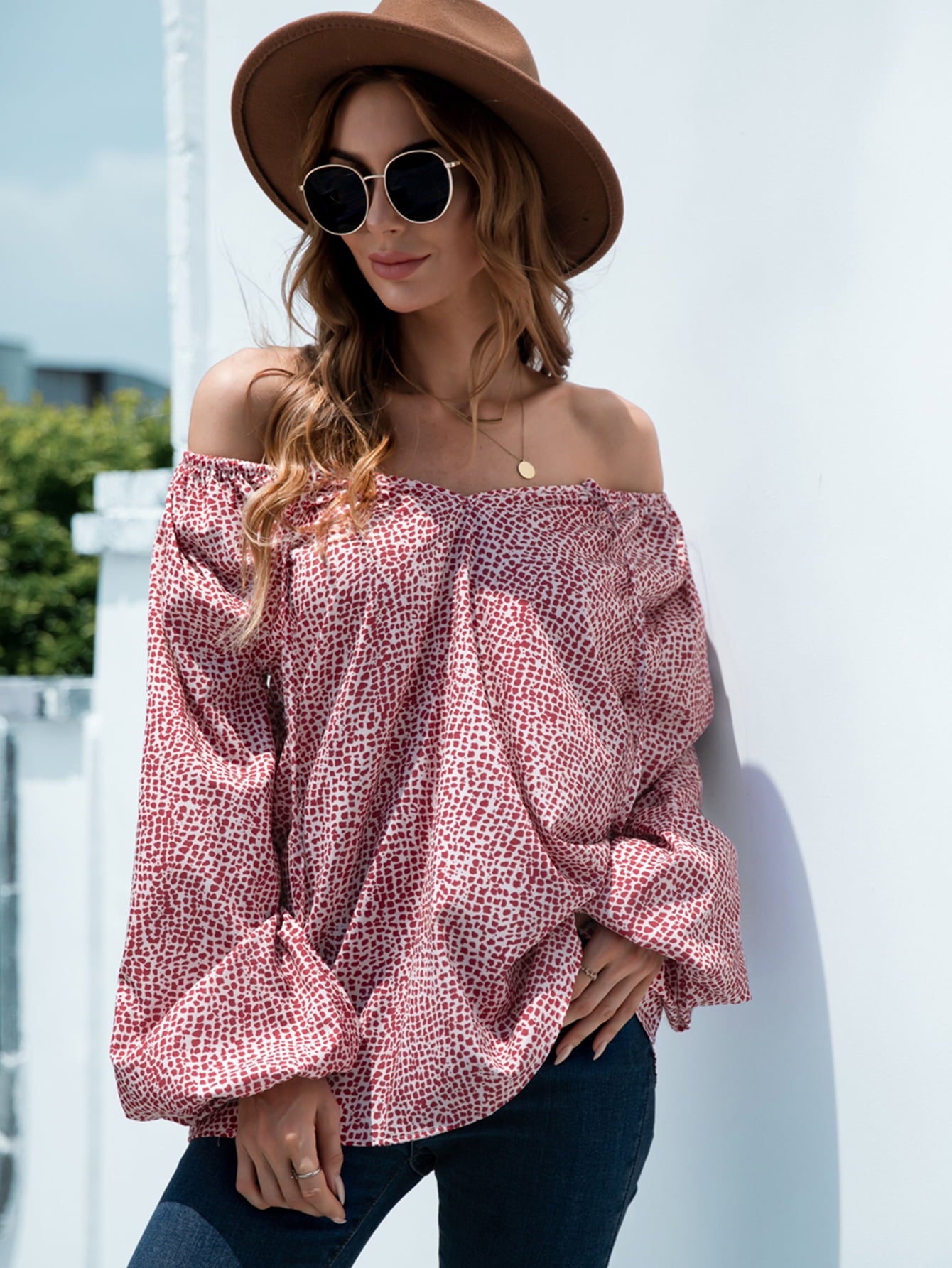 Printed Tie-Neck Balloon Sleeve Blouse - Classique Collection