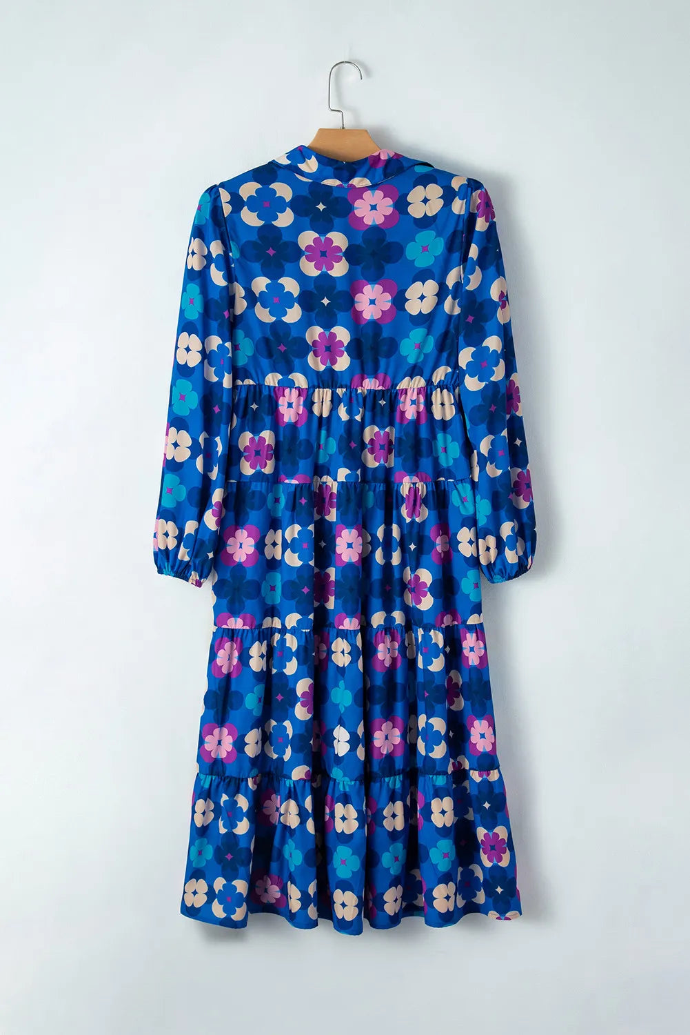Printed Collared Neck Long Sleeve Midi Dress - Classique Collection