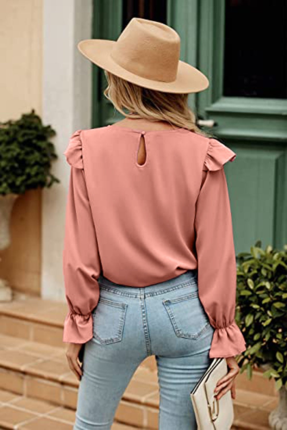 Ruffled Round Neck Long Sleeve Top - Classique Collection