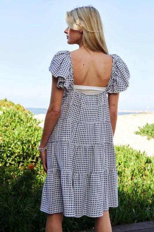 Davi & Dani Jacquard V - Neck Flutter Cap Sleeve Tiered Dress