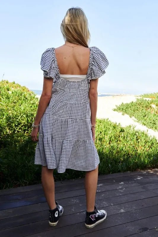 Davi & Dani Jacquard V - Neck Flutter Cap Sleeve Tiered Dress