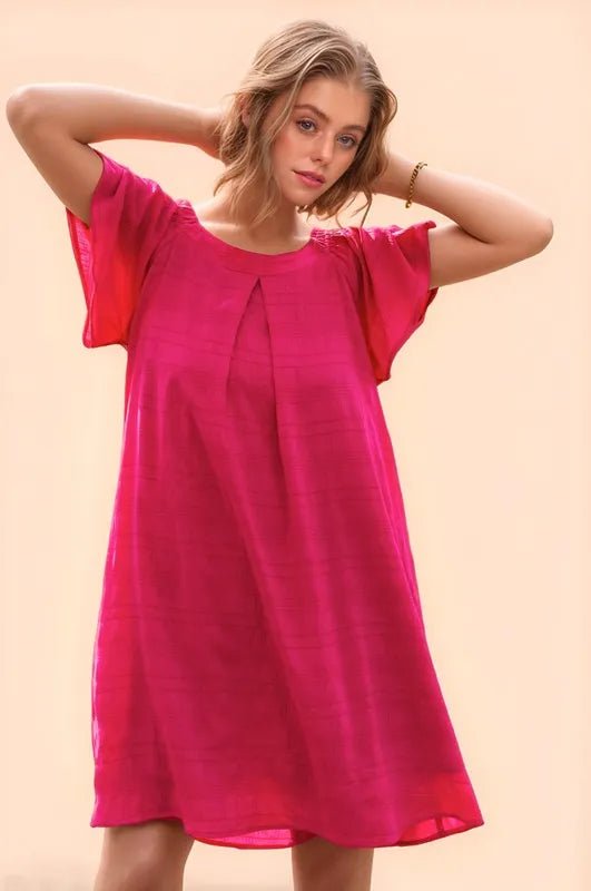 Davi & Dani Textured Ruffle Boat Neck Shift Dress